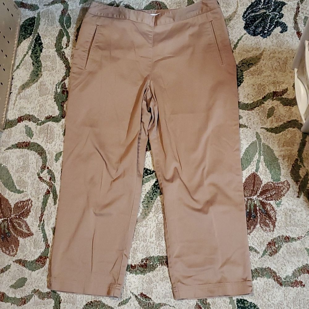 Liz Claiborne LizGolf Audra Cropped Pants Caramel Color Size 12 Side Zipper‎